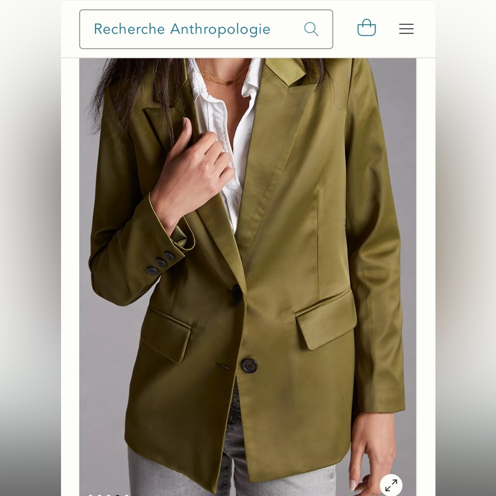 Satin Blazer color is olive button fromt.